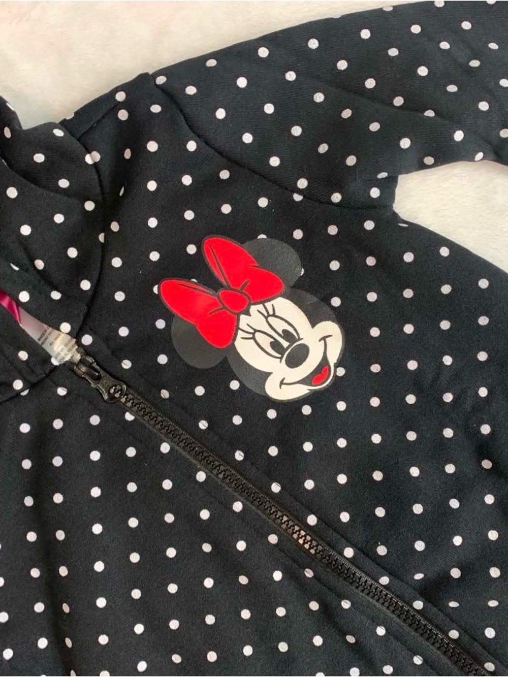 Disney Girls Black Polka Dot Minnie Mouse Puffer Jacket with Red Bow